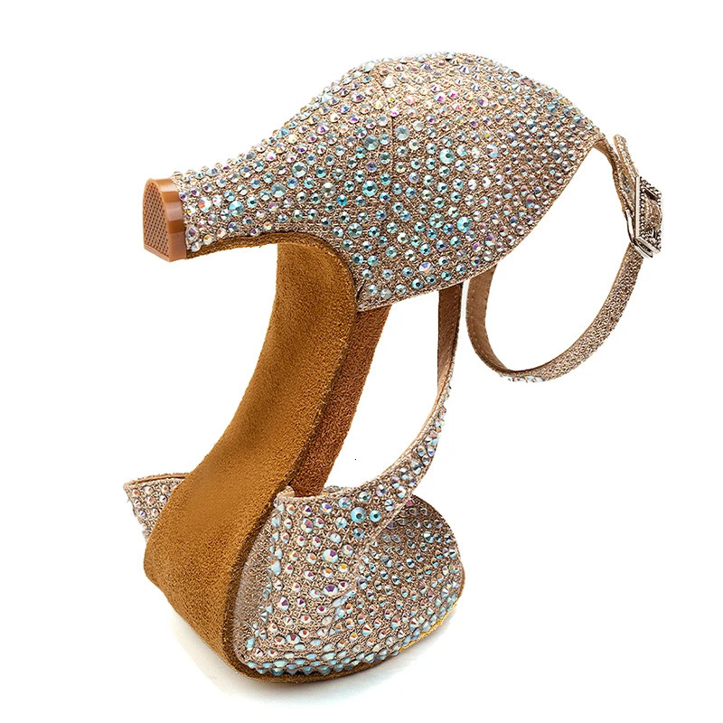 DKZSYIM Latin Dance Shoes Womens Ballroom Tango Rhinestone Dance Shoes High Heels Black/Silver/Gold Womens Wedding Shoes 250425