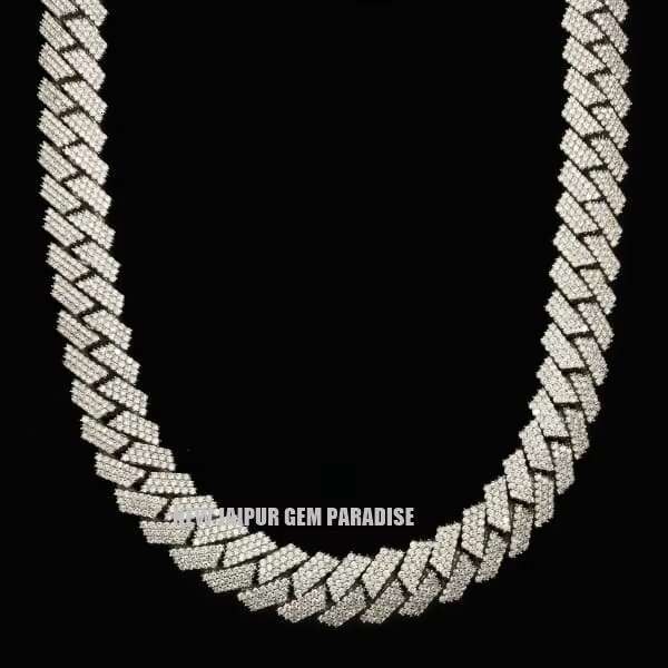 925 Sterling Silver Mens Moissanite Diamond Necklace 20mm Cuban Link VVS1 Quality White Gold Plated