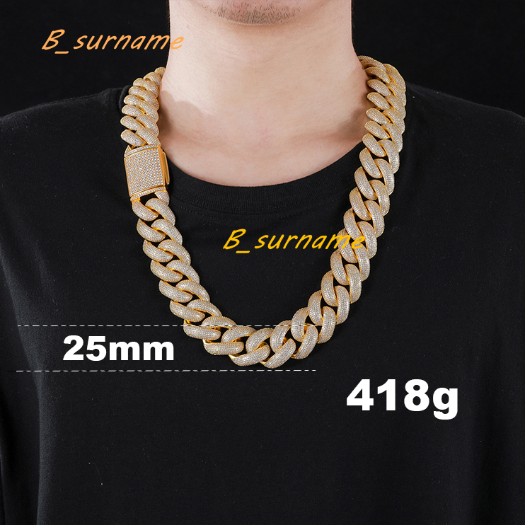 Hip Hop Jewelry 25mm Luxury 14k 18k Gold Plated Brass CZ Zircon Diamond Heavy Iced Out Miami Cuban Link Chain Necklace for Men