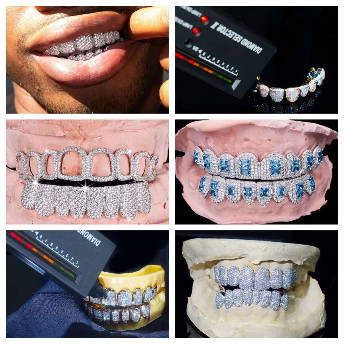 Custom Made Teeth Grillz Jewelry Vvs Moissanite Diamond Teeth Grillz 10k 14k 18k Gold Silver Iced Out Grillz for Teeth