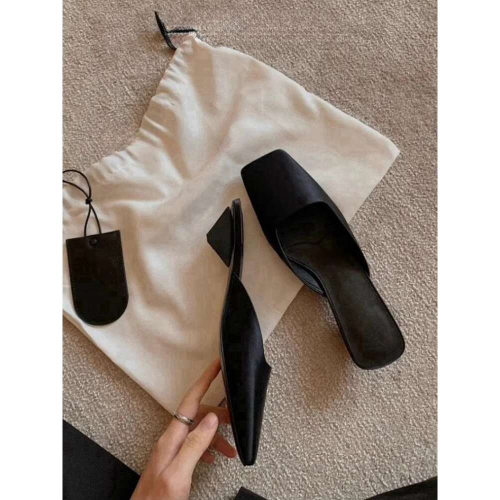 Brand Slippers Fashion Square Head Sandals Elegant Half Drag Single Luxurious Simplicity Outdoor Women's Mule Shoes