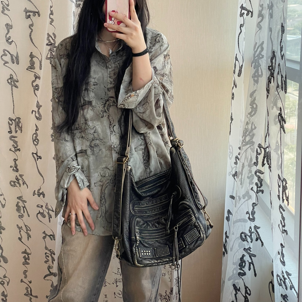 Ladies' soft leather European and American retro shoulder bag, Japanese and Korean trendy commuting crossbody bag