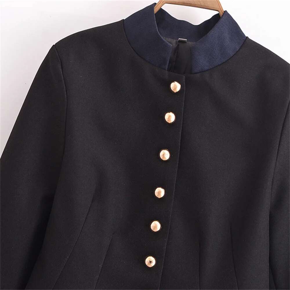 UNIZERA women's with retro lapel and jewelry effect buttons simple stand up collar style spring new jacket