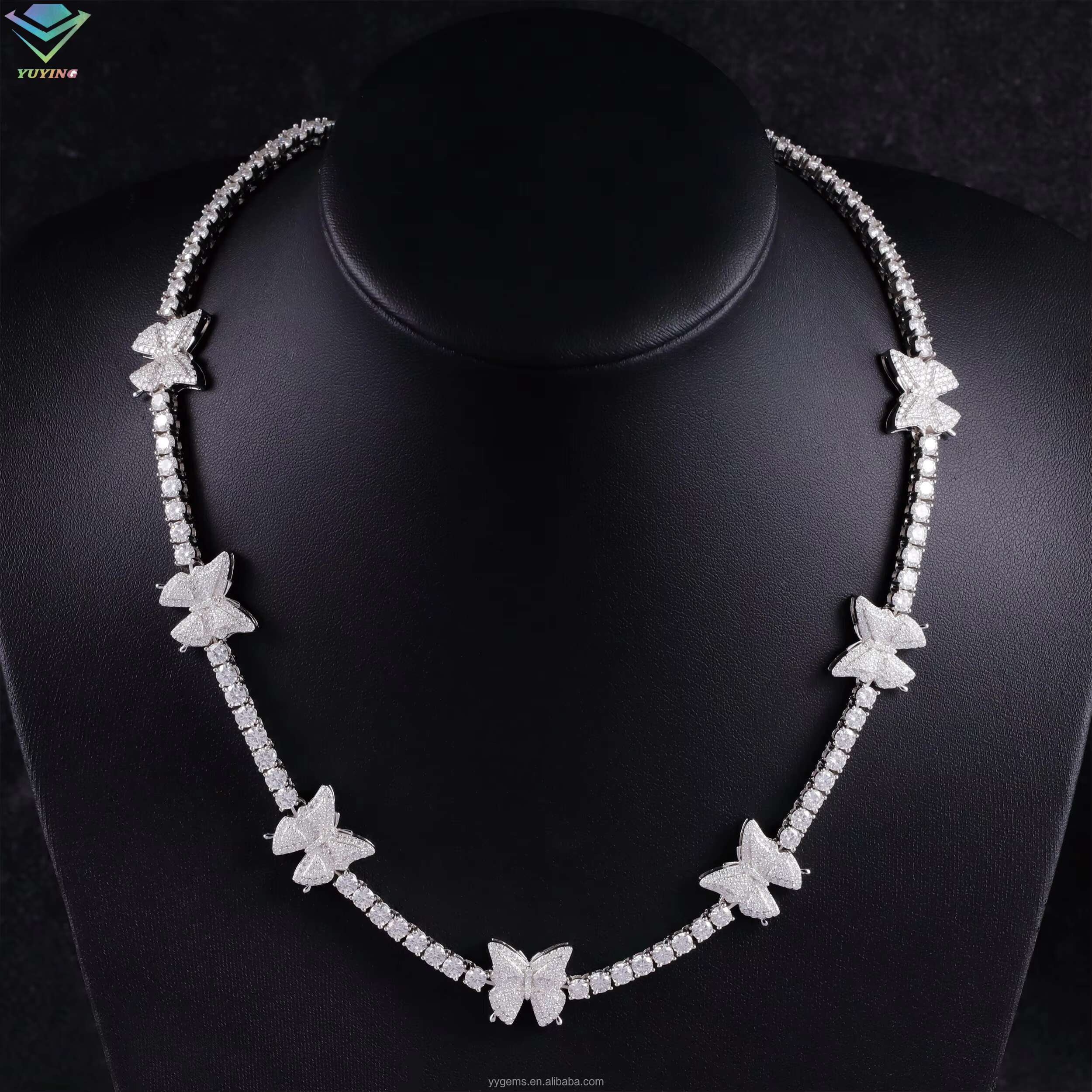 Beautiful Moissanite Butterfly Tennis Chain 3mm Wide 925 Solid Silver VVS Diamond Women Necklace Butterfly Tennis Link Chain
