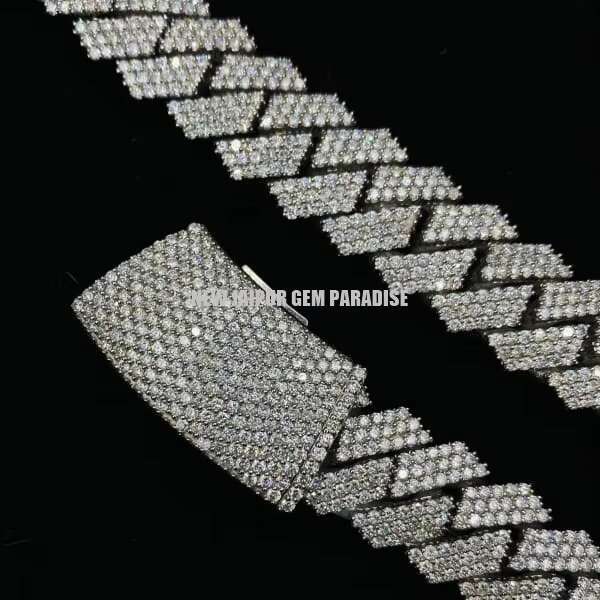925 Sterling Silver Mens Moissanite Diamond Necklace 20mm Cuban Link VVS1 Quality White Gold Plated