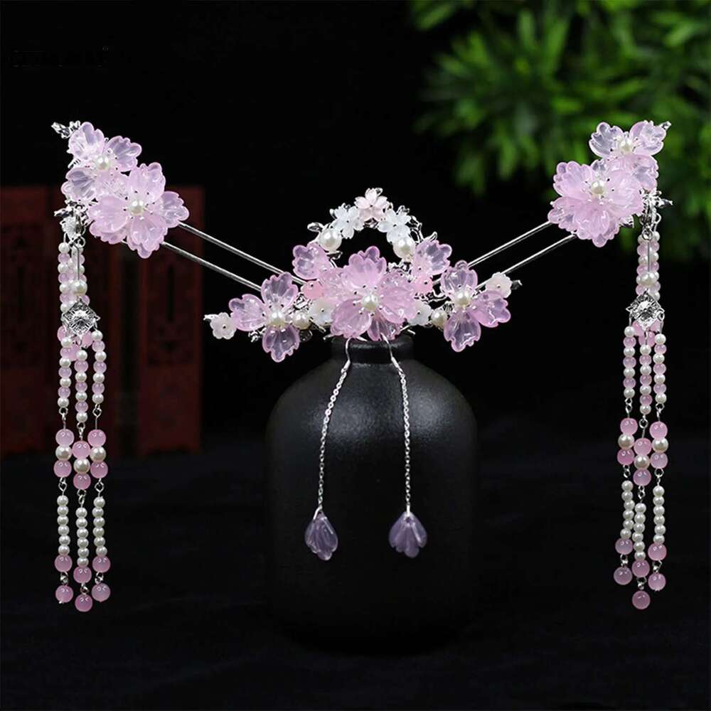 Ancient Hanfu Sticks Tassel Flower Earring Hairpin Set Girl Gift Bridal Headdress Retro Wedding Hair Accessories Headwear