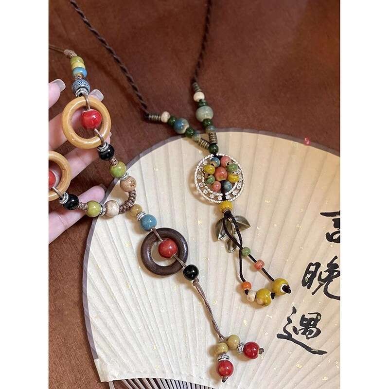 Bohemian Style Ceramic Necklace, Women's New Chinese Exotic Ethnic Style, High-End Sense, Long Sweater Chain Accessories