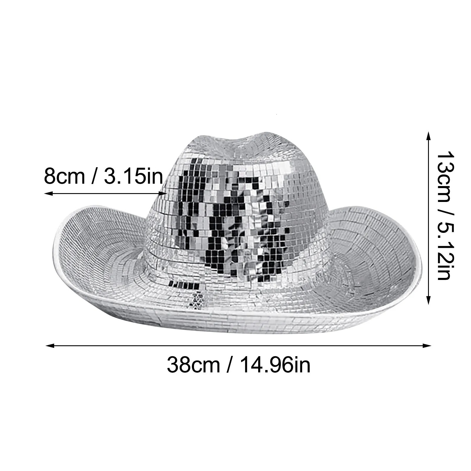 Retro Ball Cowboy Hat For Women Glitter Mirror Glass Disco Ball Hat Classic Ball Disco Wide Brim Hat For Cowboy Cowgirl 250430