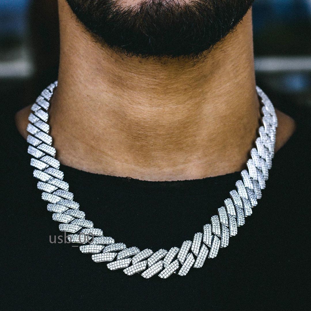 Iced Out Bling Men Necklace Hip Hop Jewelry 19mm Diamond Cuban Link Chain