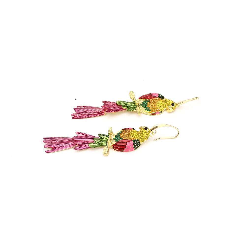Hawaiian Jewelry Wholesale Long Shining Rainbow Enamel Rhinestone Cute Animal Parrot Love Bird Dangle Drop Earrings For Women