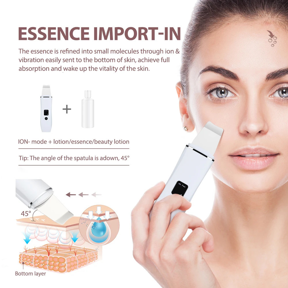 Skin Scrubber Ultrasonic Machine for Home Use Spatula for Blackhead Remover Shovel Peeling Pore Cleaner Face Lift Massage 250422