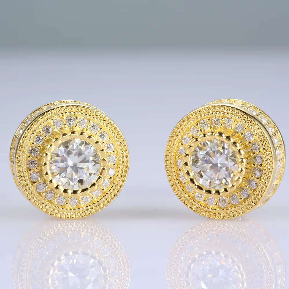 Fine Unisex Jewelry Gold Plated 925 Sterling Silver VVS Moissanite Diamond Cluster Halo Stud Earrings for Men Women