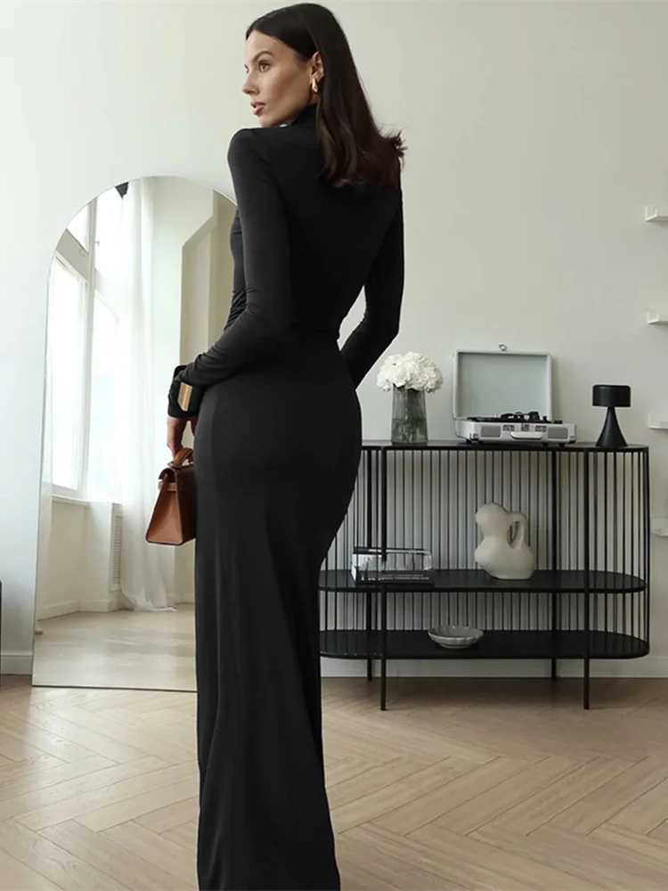 Fantoye sexy high seam bandage solid womens body tight pull turtle neck long sleeved streetwear womens dress new W250430