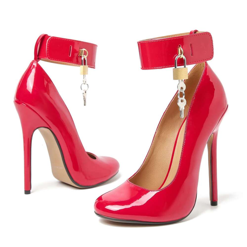 New Padlock Ankle Strap Woman Stripper Women Shoes Thin Heels Party Tube Dance Locked Padlocks Punk Pumps