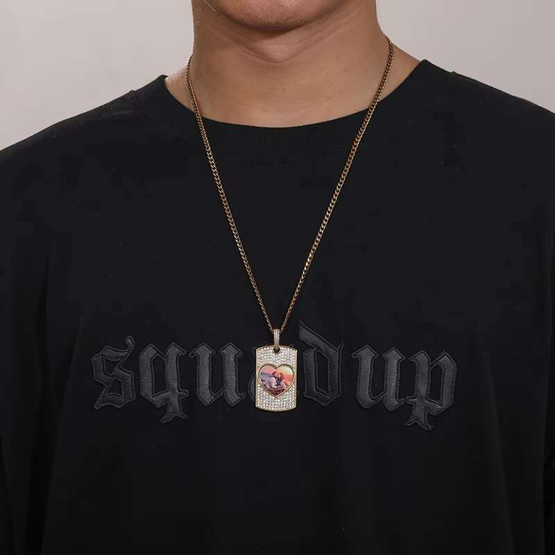 Bling Laser Engrave Name Brass 5A Zircon Iced Out Heart Shape Photo Pendant Memory Frame Picture Necklace