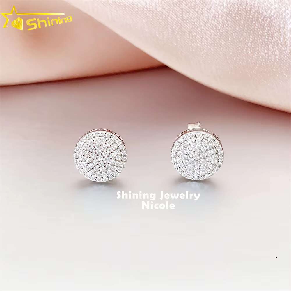 High Quality Pass Diamond Tester Iced Out 5 Rows Hip Hop Men 925 Silver Moissanite Stud Earrings
