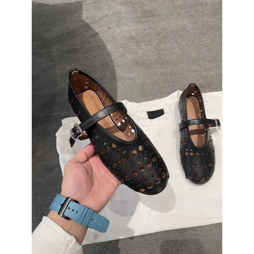 High Quality Round Toe Flat Ballet Women Air Mesh Hollow Outs Loafers Buckle Strap Casual Shoes