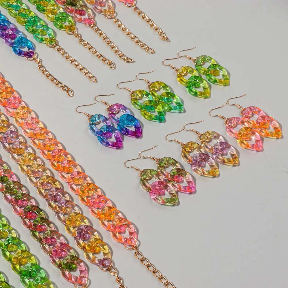 New Fashion Acrylic Color Transparent Gradient Chain Necklace Set For Women Colorful Necklaces 2024 Accessories Jewelry