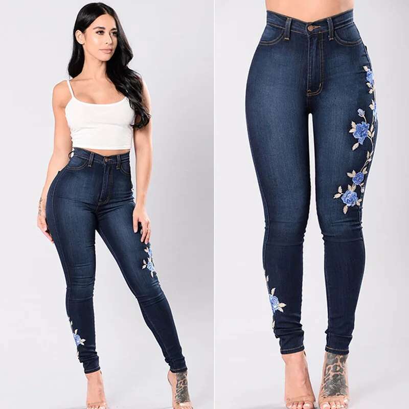 summer New Women's High Waist Embroidered Jeans Fashion Slim Stretch Denim Pencil Pants Street Trendy Trousers S-3XL Drop Shipping