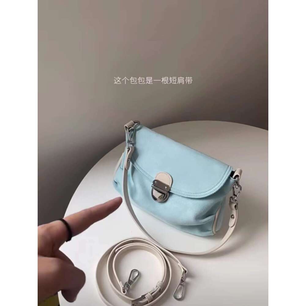 2025 new cool shoulder niche imitation suede underarm women's mint blue-green crossbody bag women