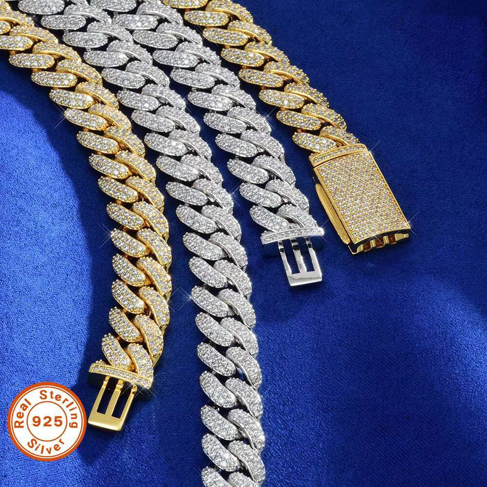 Mozambique 925 Silver Cuban Chain 12mm Gold Plated Geometric Pattern for Weddings Engagements Top Vvs Moissanite Necklace