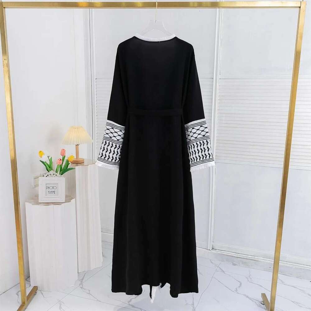 Open Front Abaya Muslim Long Sleeve Cardigan Abayas With Belt Maxi Dress Women's Clothing Tassel Embroidery Kaftan Women Jilbabs