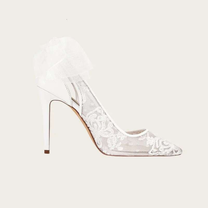 New Fashion White Lace High Pointed Bow Sexy Hollow Heels For Ladies Wedding Party Women Shoes