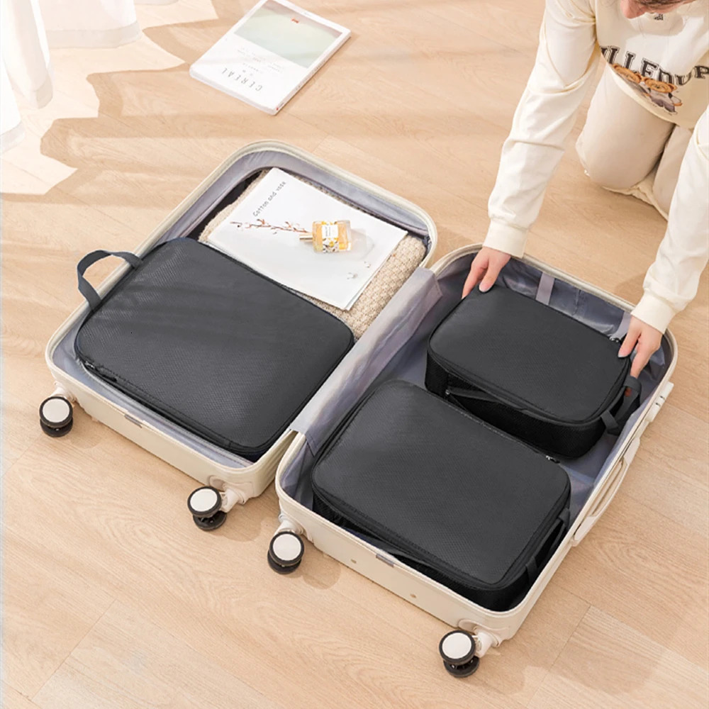 3 pieces/set travel compression packaging multifunctional travel storage bag waterproof carrying case nylon portable luggage manager pink 250430