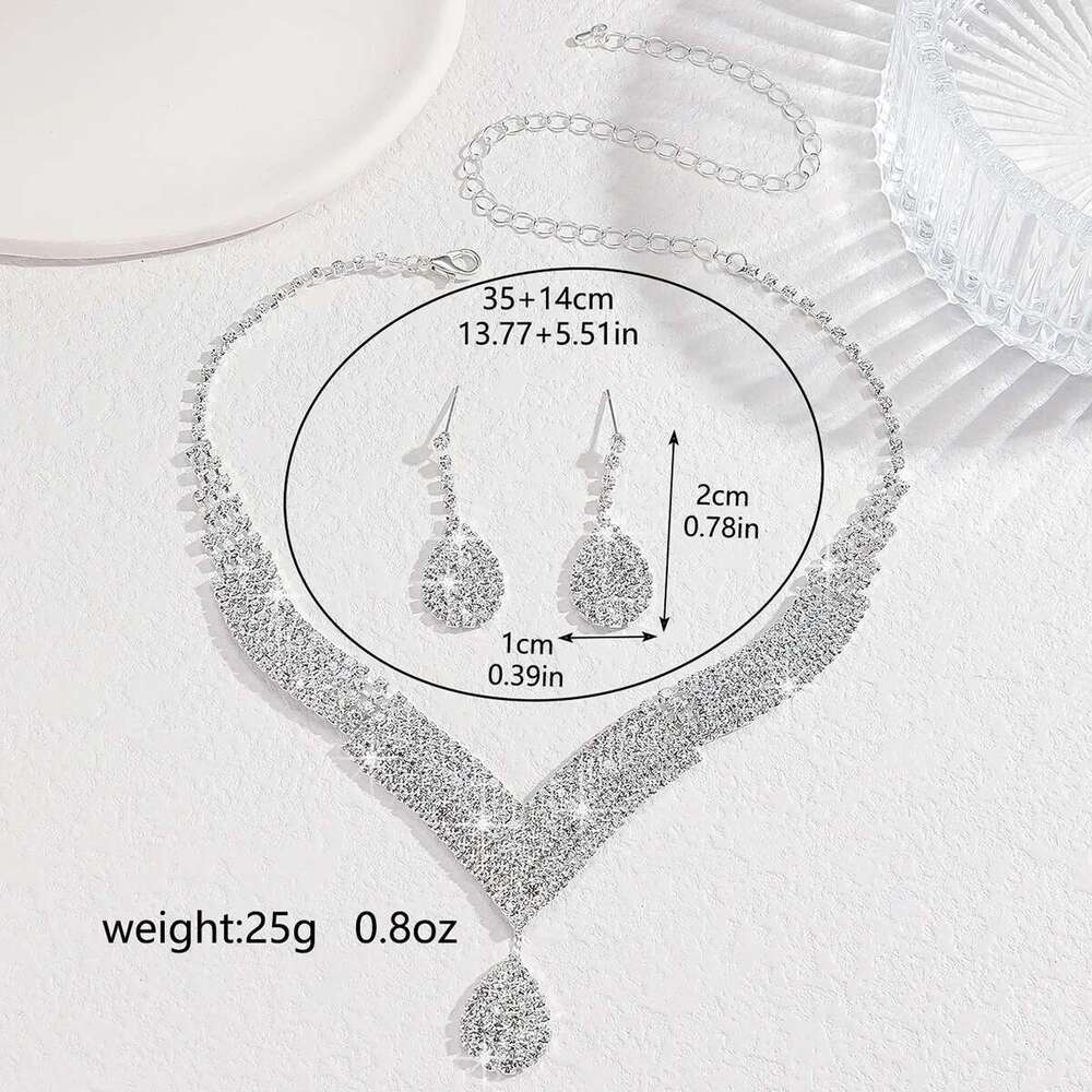 3Pc Women's Trendy Claw Chain Series Large Water Drop Earrings Necklace Jewelry Set Wedding Banquet Party Holiday Gift