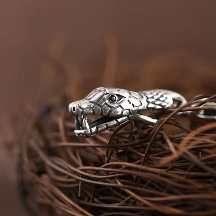 Mens Retro Hip Hop Snake Bracelet Real S925 Sterling Silver 925 Sterling Silver for Parties Boyfriend Jewelry