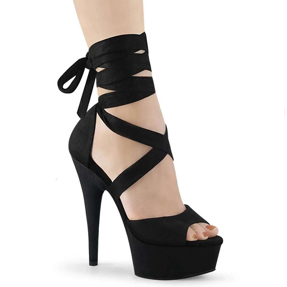 Fashion Designer Women Sexy Open Toe Peep Sandals Ankle High Heels Thick Soled Cross Strap Party Dance Shoes