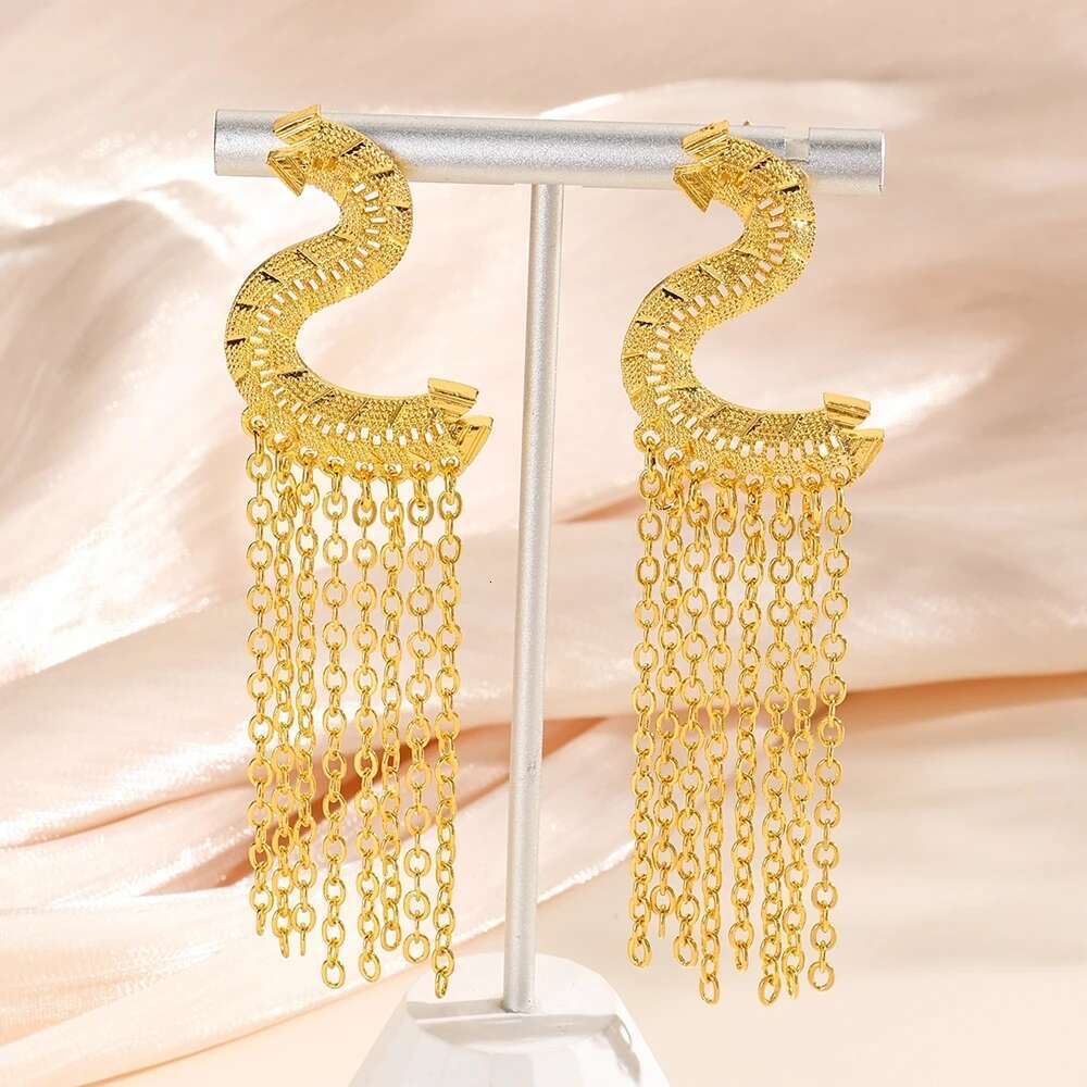 New Fashion Trendy Gold Color Alloy Chain Tassel Long Dangle Earrings For Women Party Jewelry Accessories
