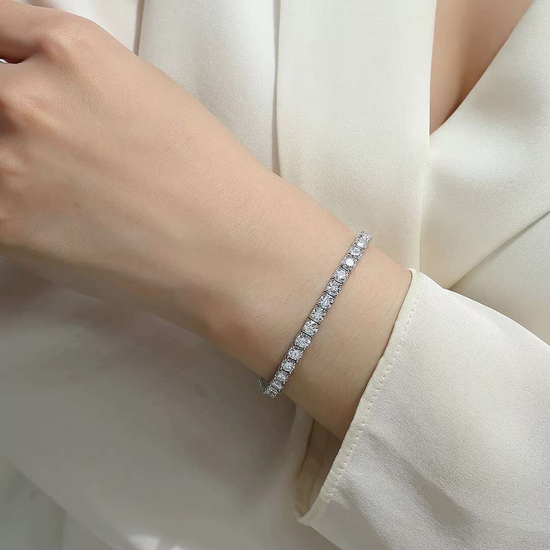 Moissanite 3-6.5mm Tennis Bracelet with Open Box Closure in 925 Sterling Silver - Wholesale Jewelry
