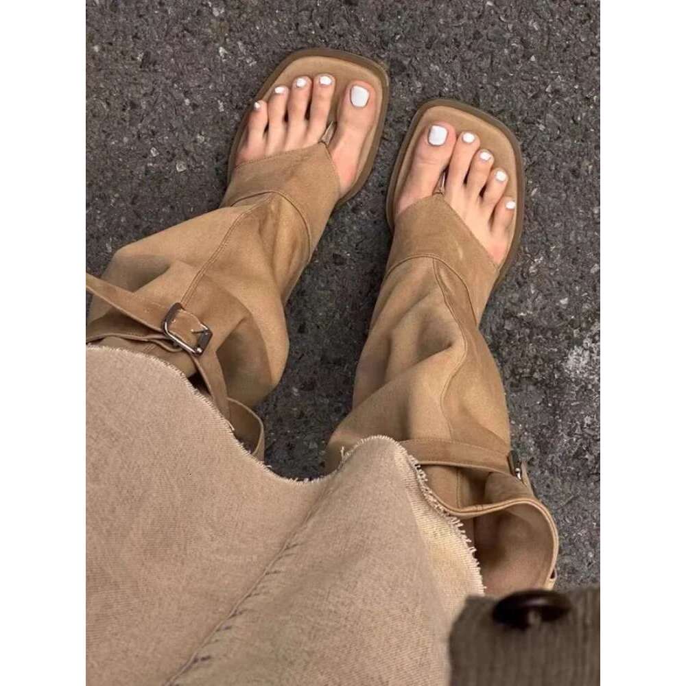 New Designer Clip Square Toe Flats Shoes Women Fashion Open Ankle Boots Casual Comfort Sleeve Boot Wome
