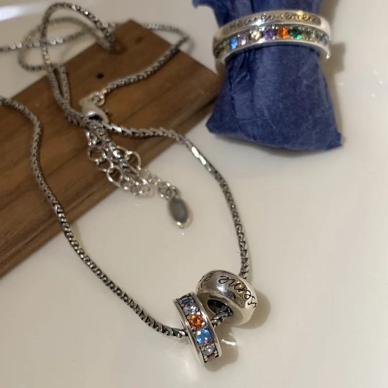 Fashion Color Crystal Circle 925 Pure Silver Womens Chain Necklace Jewelry Womens Gifts 250428