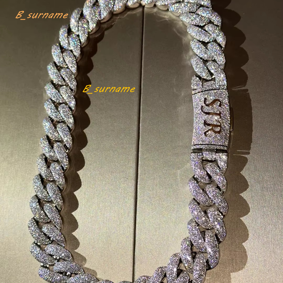 Customized 10mm 12mm Moissanite Diamond 925 Sterling Silver Pass Diamond Tester Cuban Bracelet Necklace Cuban Chain