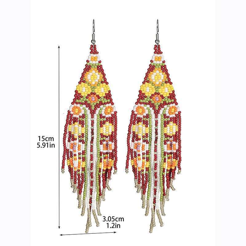 MYYA Colorful Rice Beads For Women Retro Boho Tassels Water Drop Earrings Long Exaggerated Ethnic Style