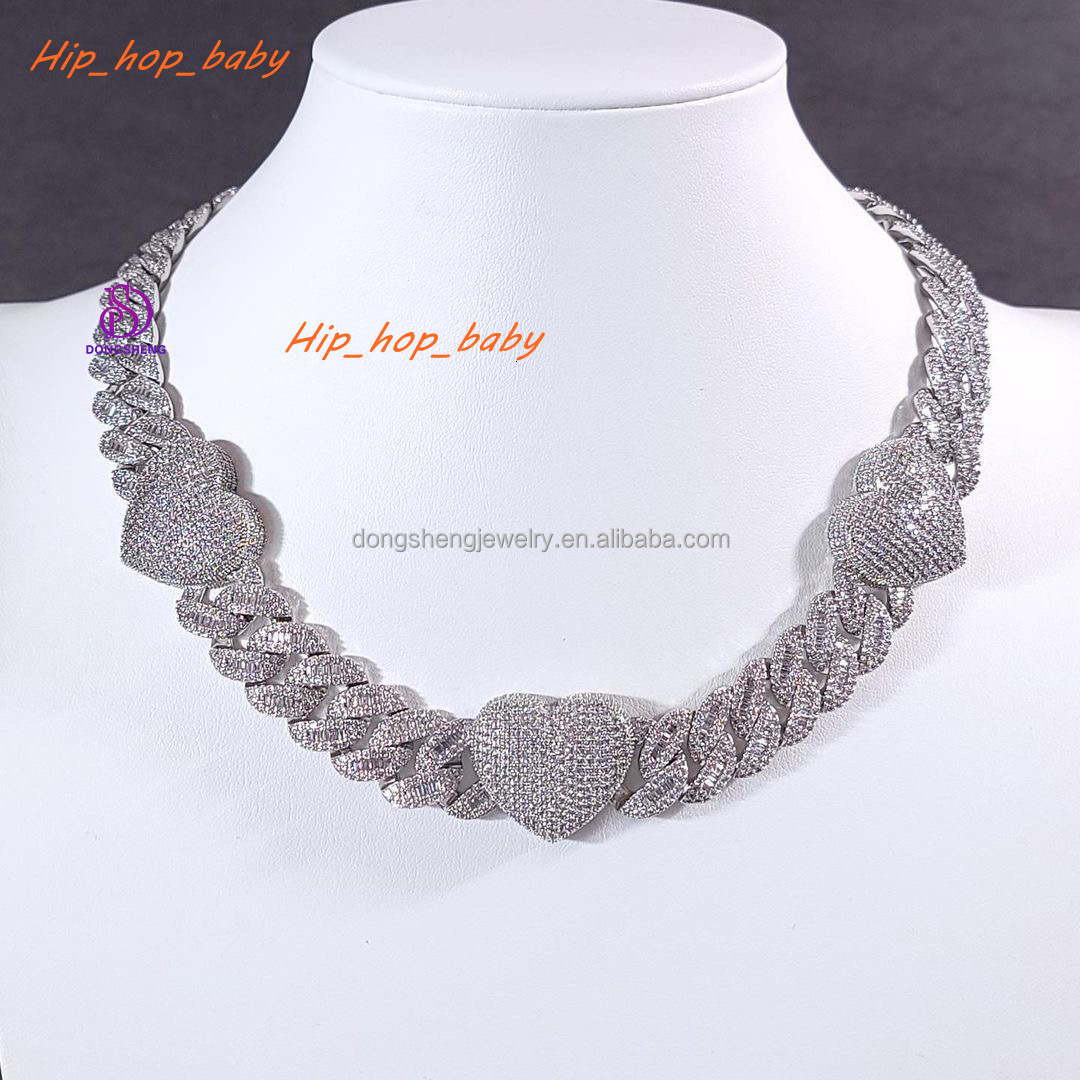 Hip Hop High Quality Fashion Jewelry 925 Silver Necklace 15mm 18mm Iced Out VVS Moissanite Diamond Cuban Chain for Mens