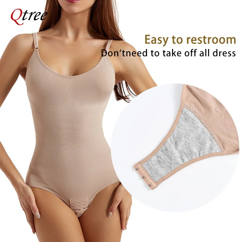 Qtree full body shaping sleeveless abdominal control bodysuit suitable for ultrathin waist coaching machines with hooks 250430
