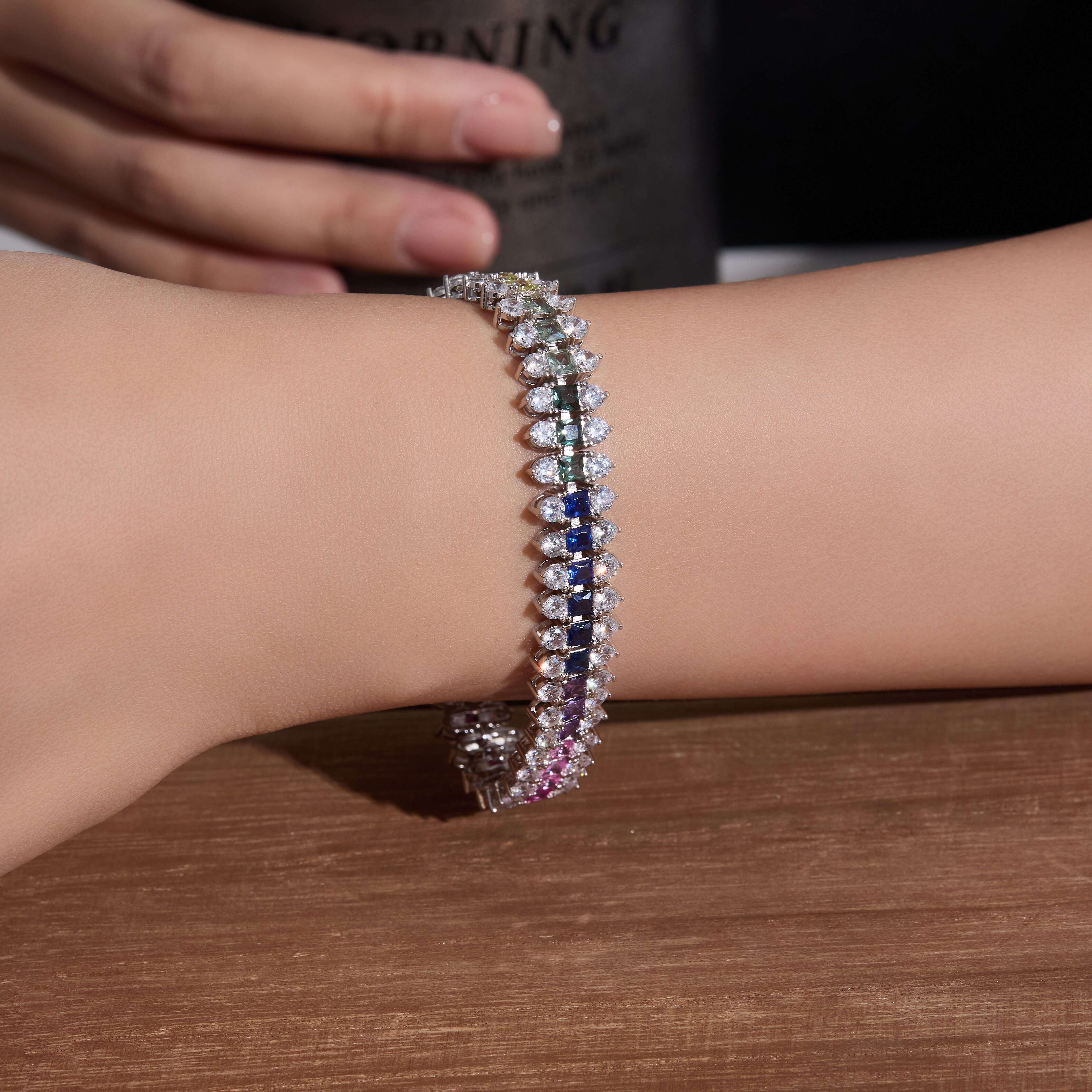 Cubic Zirconia Trendy Alloy Chain Link Charm Bracelets Wholesale Womens Rhodium Tennis Bracelet Jewelry