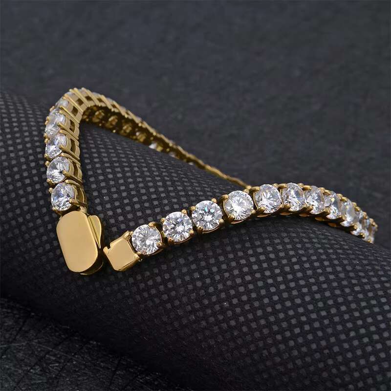 New Design Wholesale Men Custom Mirror Polish 316L Stainless Steel 4mm Moissanite Tennis Bracelet