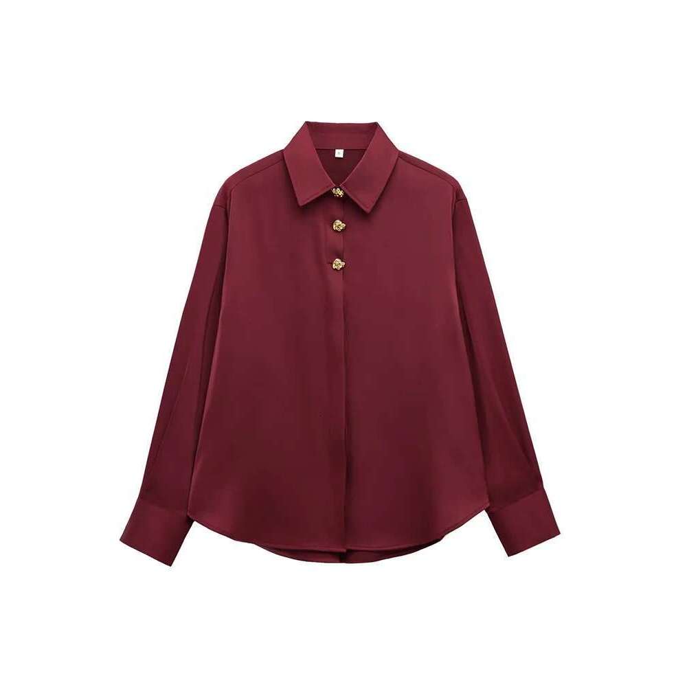 2025 New Women Fashion Golden Button Blouses Spring Summer Office Ladies Long Sleeve Oversized Shirts Thin Soft Casual Tops