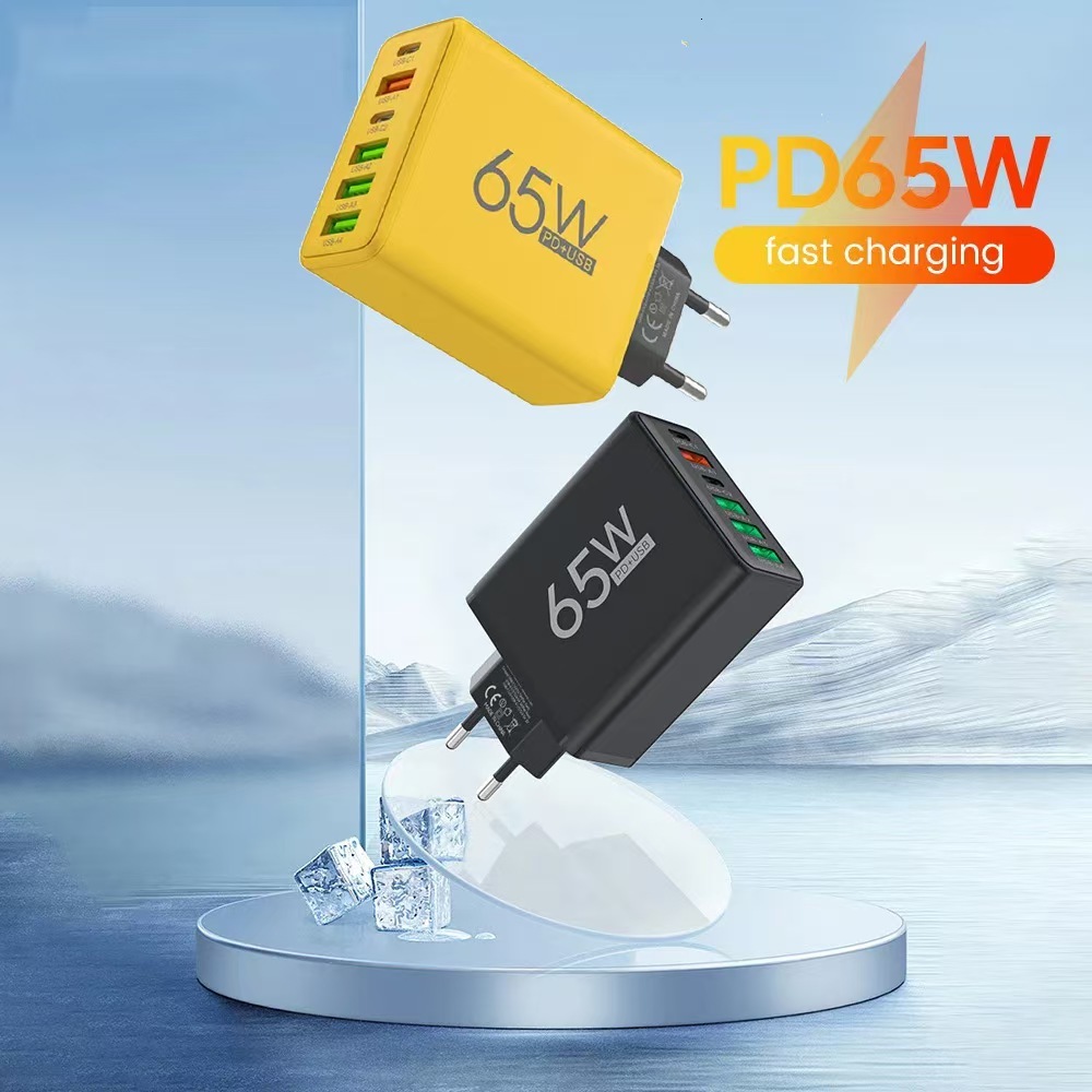 Multiple Ports 6 Block 4 USB And 2 Type-C 65W Port Charging Adapter Wall Charger Plug Fast