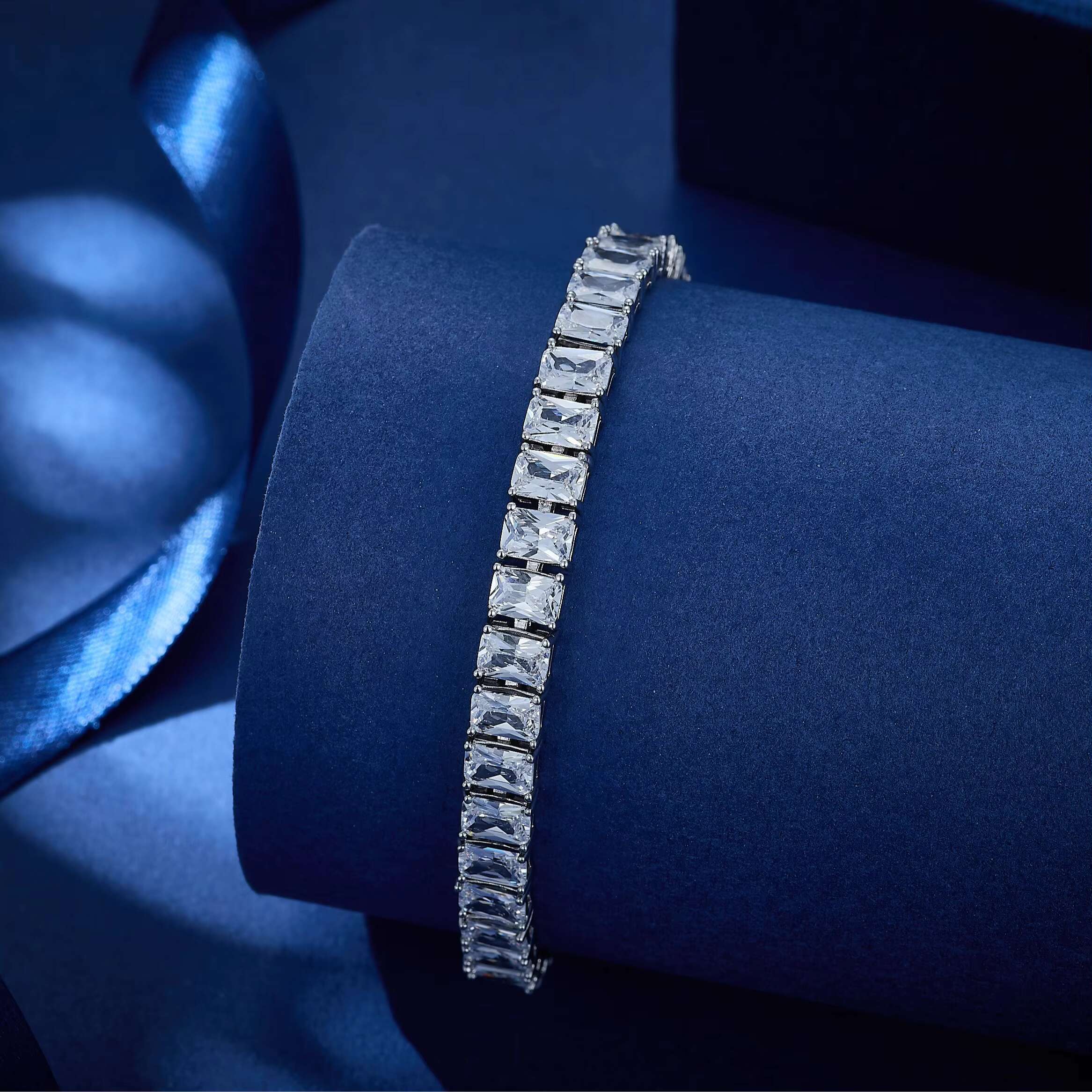 Classic Square Tennis Chain Bracelet Women Trendy Rhodium Plated CZ Zircon Diamond Hand Link Ladies Bracelet