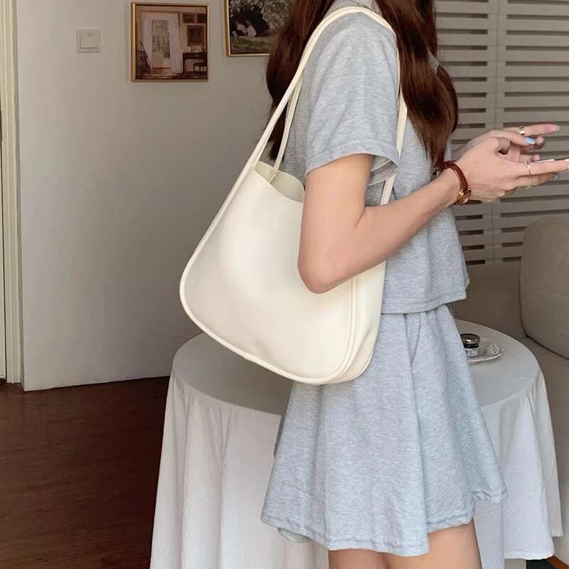 Summer PU Leather Women Underarm Totes Pure Color Casual Small Top Handle Bags Handbags Purse Ladies Shoulder Bag Bag