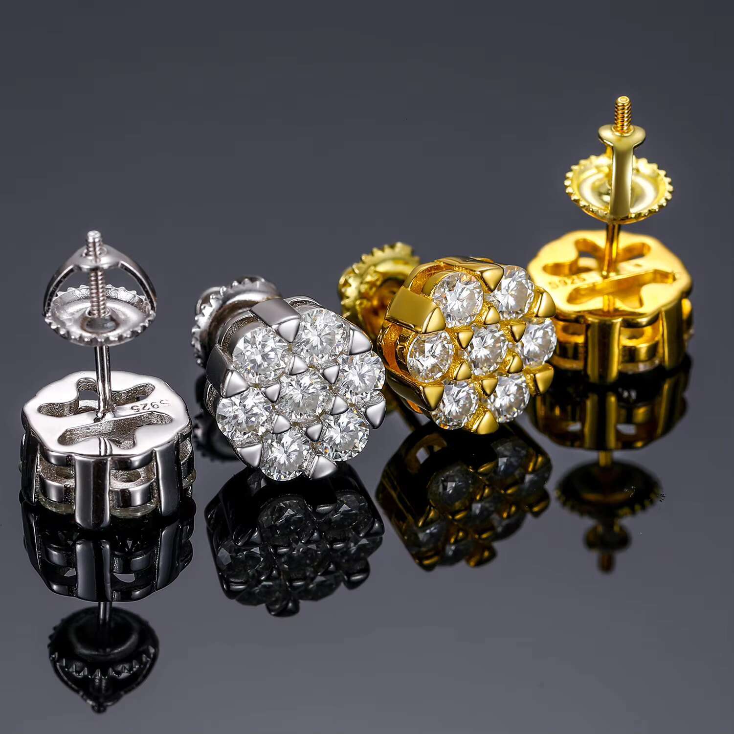 Drop Shipping Wholesale Fine Jewelry 925 Sterling Silver D Color VVS Moissanite Screw Back Honeycomb Stud Earrings