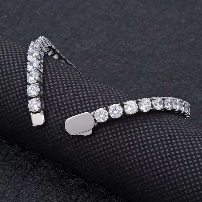 New Design Wholesale Men Custom Mirror Polish 316L Stainless Steel 4mm Moissanite Tennis Bracelet