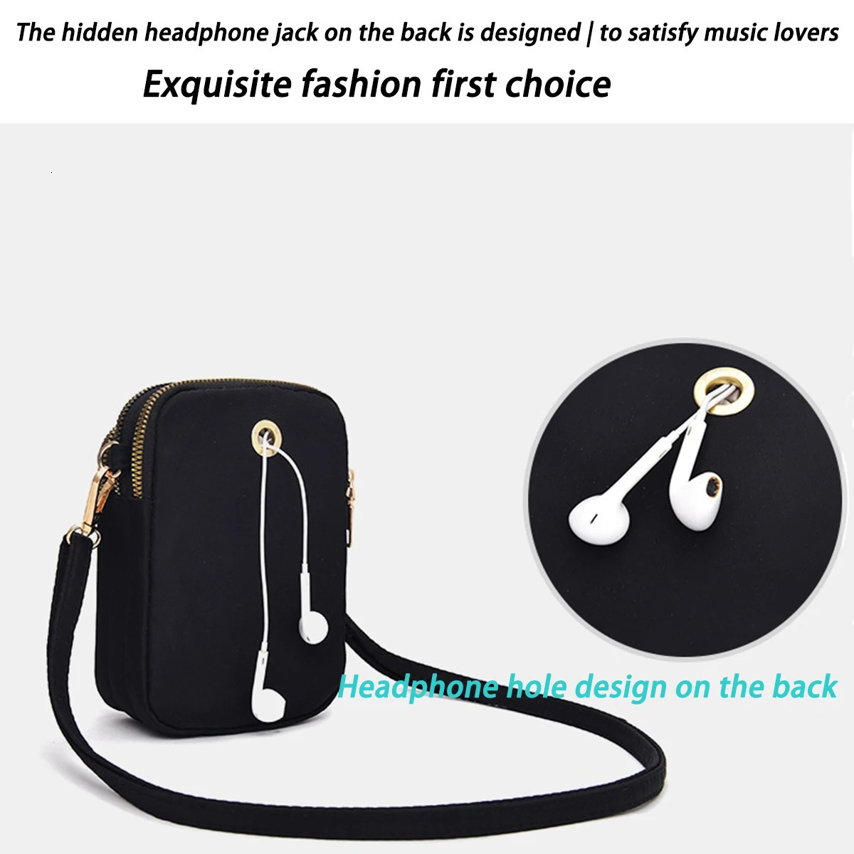Black nylon lightweight phone bag vertical wallet lightweight 3-layer storage fashionable cross body bag shoulder bag 1 bag 250425