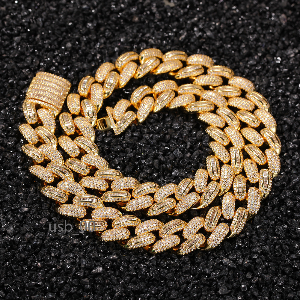Fashion Ice Cuban Chain Hip Hop 18k Gold Plated Jewelry Solid 14k 18k Gold 15mm Iced Out Diamond Miami Cuban Link Necklace