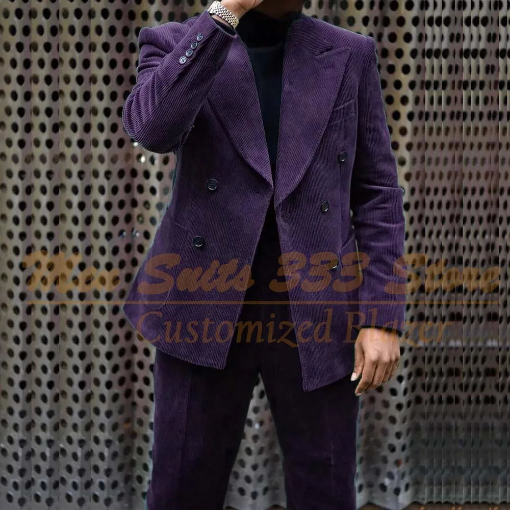 y Corduroy Mens Set 2piece Jacket Formal Double Chest Flat Top Collar Elegant Ball Party Full Wear 250428